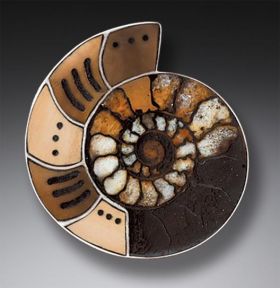 Handmade Silver Moroccan Ammonite Fossil Pin, Mammoth Ivory Jewelry - <b>From an Ancient Sea</b>