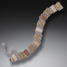 Fossilized Walrus Ivory Bracelet, 14kt Gold Fill and Handmade Silver - <b>Gilded Path</b>