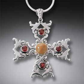 Mammoth Ivory Cross Necklace with Garnet, Handmade Silver - <b>Cross</b>