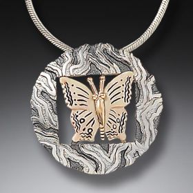 Mammoth Ivory Butterfly Necklace Silver and 14kt Gold Fill - <b>Butterfly</b>