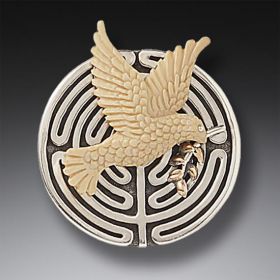 Mammoth Tusk Ivory Peace Bird Necklace or Pin, 14kt Gold Fill and Handmade Silver - <b>Peace</b>
