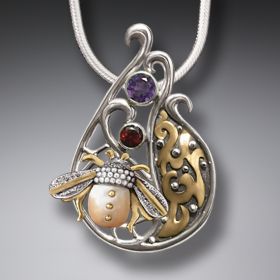 Fossilized Walrus Tusk Ivory Honeybee Necklace, 14kt Gold Fill and Handmade Silver - <b>Bee Beauty</b>