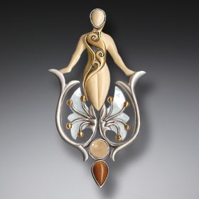 Fossilized Walrus Ivory Mother of Pearl Pendant with 14kt Gold Fill, Handmade Silver - <b>Emergence</b>
