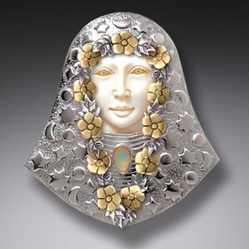 Mammoth Ivory Jewelry Silver Opal Pendant or Pin, 14kt Gold Fill and Opal - <b>Seer</b>