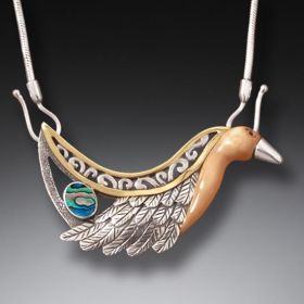Fossilized Walrus Ivory Paua Necklace, 14kt Gold Fill, Handmade Silver (includes chain) - <b>Firebird Necklace</b>