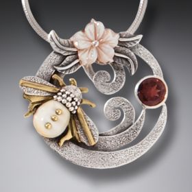 Mammoth Jewelry Honeybee Necklace, 14kt Gold Fill and Mother of Pearl - <b>Pollination</b>