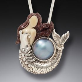 Mammoth Ivory Mermaid Pearl Necklace, Handmade Silver and Mabe Pearl - <b>Ocean Pearl</b>