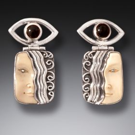Fossilized Walrus Ivory Earrings, Handmade Silver - <b>Goddess Eye</b>