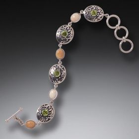 Mammoth Ivory Bracelet with Peridot, Handmade Silver - <b>Spring Stream</b>