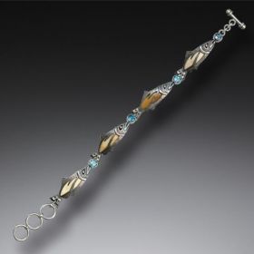 Handmade Silver Jeweled Fish Bracelet with Mammoth Ivory and Blue Topaz - <b>Treasures from the Stream</b>