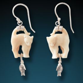Ancient Ivory and Silver Cat Earrings - <b>Cat's Meow</b>
