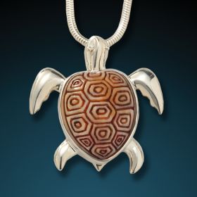 Fossilized walrus ivory turtle pendant - <b>Sea Turtle</b>