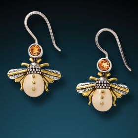 Fossilized Mammoth Ivory and Silver Earrings - <b>Honeybees</b>