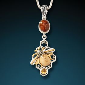 Fossilized mammoth ivory honeycomb bee pendant - <b>Honeycomb Bees</b>