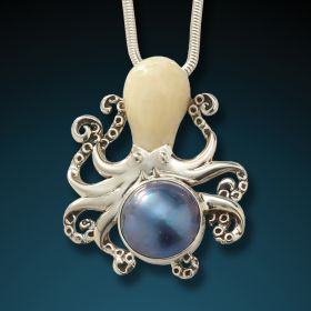 Fossilized mammoth ivory octopus with mabe pearl - <b>Octopus With Mabe</b>