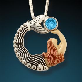 Fossilized mammoth ivory mermaid pendant with blue topaz -<b> Mermaid with Topaz</b>