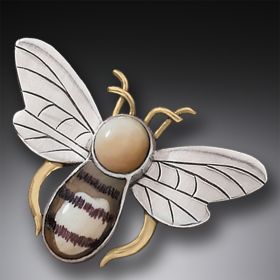 Fossilized Walrus Ivory Silver Bee Pin/Pendant