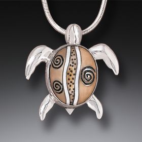 Fossilized Ivory Handmade Silver Sea Turtle Necklace - <b>Turtle</b>