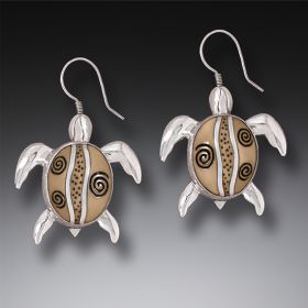 Mammoth Ivory Tusk Silver Sea Turtle Earrings, Handmade - <b>Turtles</b>