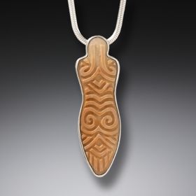 Fossilized Walrus Ivory and Silver Goddess Pendant – <b>Cucuteni Goddess Back</b>