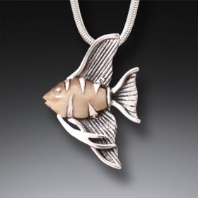 Fossilized Mammoth Tusk Ivory Angelfish Jewelry, Handmade Silver - <b>Angel Fish Necklace</b>