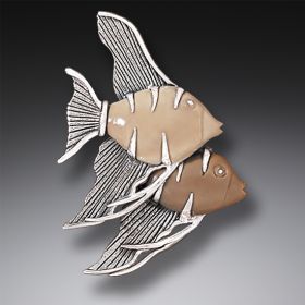 Mammoth Ivory Pendant Angelfish Jewelry Necklace or Ivory Pin, Handmade Silver - <b>Angel Fish</b>