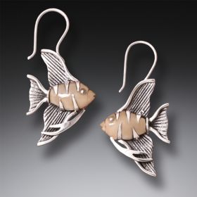 Mammoth Ivory Angelfish Jewelry, Handmade Silver - <b>Angel Fish Earrings</b>