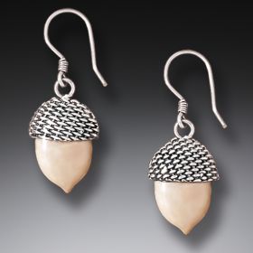 Mammoth Ivory Jewelry Silver Acorn Earrings, Handmade - <b>Acorn</b>