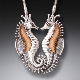 Mammoth Tusk Ivory Silver Seahorse Necklace, Handmade (includes chain) - <b>Seahorses</b>