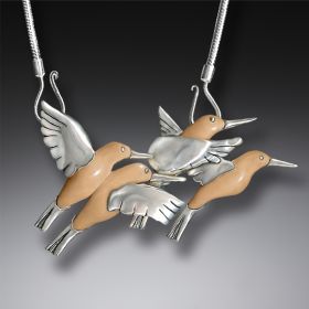 Fossilized Walrus Tusk Silver Hummingbird Necklace, Handmade (includes chain) - <b>Hummingbirds</b>