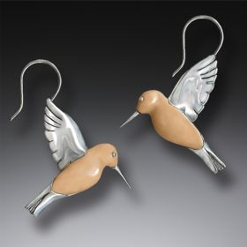 Fossilized Walrus Ivory Silver Hummingbird Earrings, Handmade - <b>Hummingbirds</b>