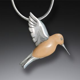 Fossilized Walrus Ivory Silver Hummingbird Pendant Necklace, Handmade - <b>Hummingbird</b>
