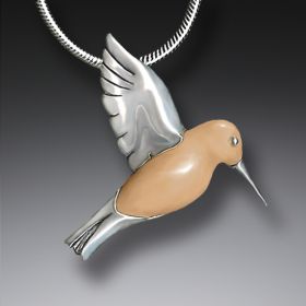 Mammoth Jewelry Ivory Silver Hummingbird Pendant Necklace, Handmade - <b>Hummingbird</b>