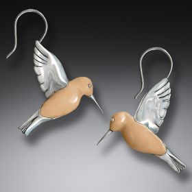 Mammoth Ivory Jewelry Silver Hummingbird Earrings, Handmade - <b>Hummingbirds</b>