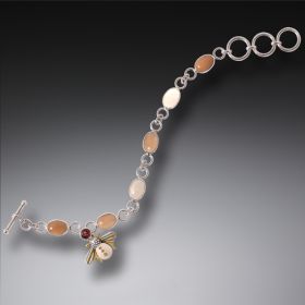 Mammoth Ivory Jewelry Garnet Bee Charm Bracelet, Handmade - <b>Silver Bee Charm</b>
