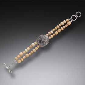 Mammoth Ivory Bead Bracelet, Handmade Silver - <b>Ancient Breeze</b>
