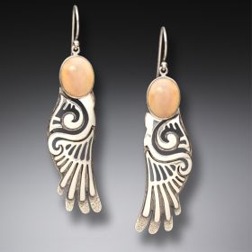 Fossilized Walrus Ivory Silver Wings Earrings, Handmade - <b>Wings</b>