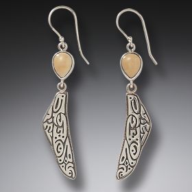 Mammoth Ivory Jewelry Dragonfly Wing Earrings, Handmade Silver - <b>Tribal Wings</b>
