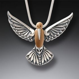 Ancient Mammoth Ivory and Silver Hummingbird Pendant - <b>Winged Song</b>