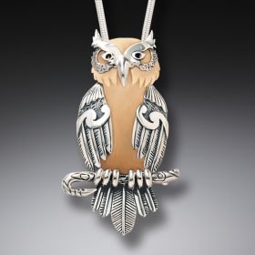 Ancient Mammoth Ivory Silver Owl Pendant – <b>Wise One</b>