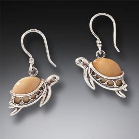 Fossilized Walrus Ivory and Silver Turtle Earrings – <b>Turtle Hatchlings</b>