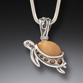 Fossilized Mammoth Ivory and Silver Turtle Pendant - <b>Turtle Hatchlings</b>