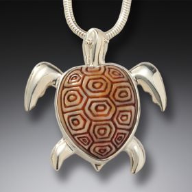 Fossilized walrus ivory turtle pendant - <b>Sea Turtle</b>
