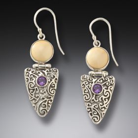 Fossilized mammoth ivory and amethyst arrowhead earrings - <b>Amethyst Arrowhead Earrings</b>