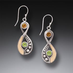 Fossilized Walrus Ivory Tusk Infinity Earrings Silver with Citrine and Peridot - <b>Infinity</b>