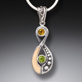 Fossilized Walrus Ivory Tusk Infinity Pendant Silver with Citrine and Peridot - <b>Infinity</b>