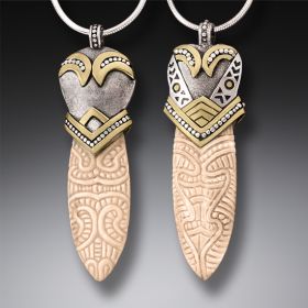 Handmade Silver Mammoth Ivory Tusk Maori Design Pendant Necklace - <b>Maori Spear</b>