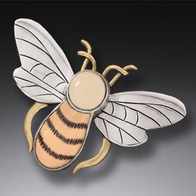 Mammoth Ivory Jewelry Silver Bee Pendant Necklace or Pin, Handmade Silver - <b>Honeybee</b>