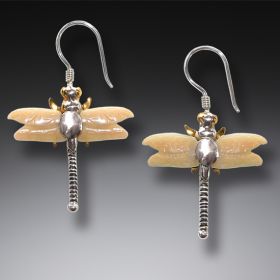 Ancient Ivory Dragonfly Earrings Silver and 14kt Gold Fill, Handmade - <b>Dragonflies</b>