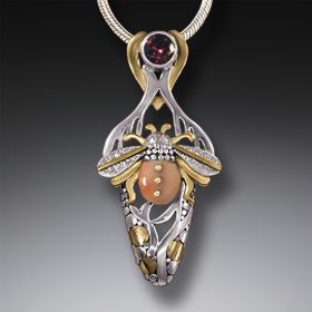 Mammoth Tusk Ivory Jewel Bee Pendant Necklace, 14kt Gold Fill and Garnet - <b>Bee Habitat</b>